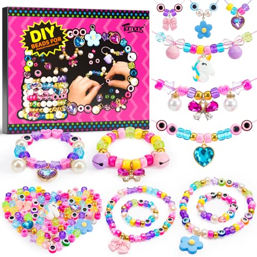 Tomons Charm Bracelet Making Kit for Girls, Beads for Jewelry Making Kit, Arts & Crafts Gift for Ages 3-12, Girls Toys 3 4 5 6 7 8 9 10 Year Old Girl Tomons