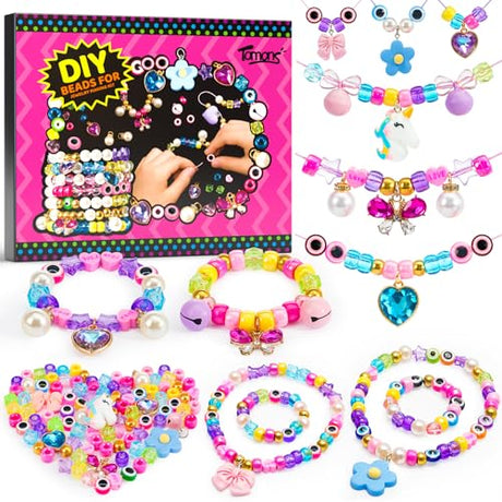 Tomons Charm Bracelet Making Kit for Girls, Beads for Jewelry Making Kit, Arts & Crafts Gift for Ages 3-12, Girls Toys 3 4 5 6 7 8 9 10 Year Old Girl Tomons