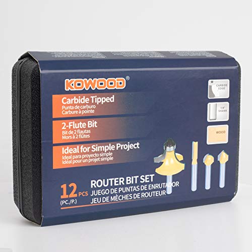 KOWOOD Router Bits Set of 12 Pieces 1/4 Inch Woodwork Tools for Beginners… KOWOOD