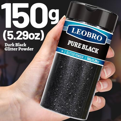 LEOBRO Black Glitter, Glitter, 150g/5.29oz Black Fine Glitter, Glitter for Crafts, Black Glitter Powder Craft Glitter Halloween Glitter, Extra Fine - WoodArtSupply