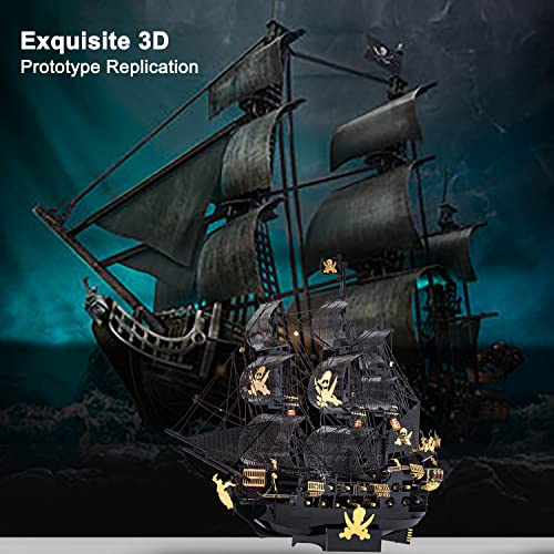 Piececool 3D Metal Puzzles for Adults, Black Pearl Pirate Ship Model Kits with DIY Tools, Watercraft Metal Model Building Kit for Birthday - WoodArtSupply