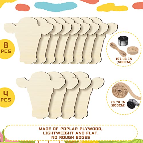 Heifer Cutout Unfinished Wood Cow Country Farm Wooden Door Hanger Wood Cutouts Blank Wood Cow Slice with Ribbon and Twine for DIY Crafts Country Weysat