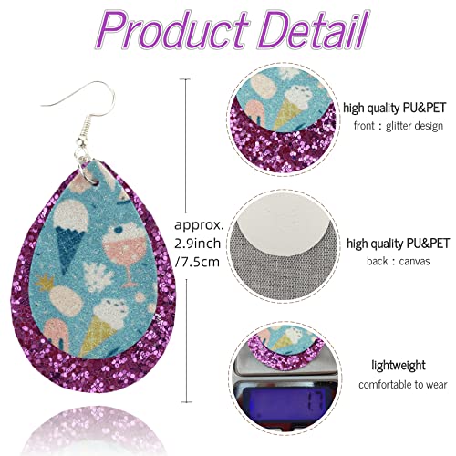 SHUANGART 194 Pcs Sublimation Blank Superfine Glitter Faux Leather Earrings Kit, Chunky Glitter Teardrop Leather Earrings with Sublimation Paper for ROORUZ