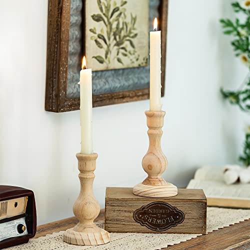Wooden Candlestick Holders for Taper Candles Set of 3 | Luxury Wood Candle  Holders with Gold Cups and Decorative Wooden Cubes | Fireplace Candle