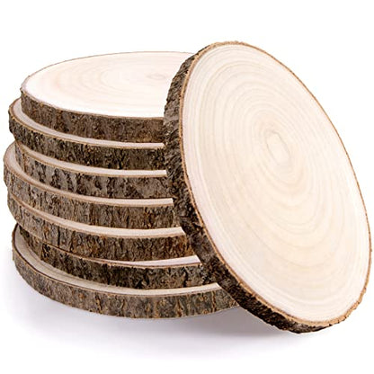 Pllieay 8Pcs 8-9 Inch Wood Slices, Natural Wood Slices for Centerpieces Large Unfinished Round Wood Pieces for Ornaments, Wood Circles for Wedding,