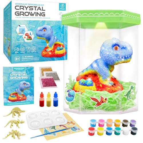 Crystal Growing Kit, Light-Up Dinosaur Terrarium Kit, Grow, Paint & Decorate Your Own Dinosaur, DIY STEM Project Educational Arts and Crafts Set, - WoodArtSupply