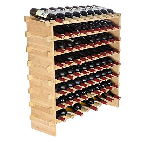VEVOR 72 Bottle Stackable Modular Wine Rack, 8-Tier Solid Bamboo Wood Storage Racks, Floor Freestanding Wines Holder Display Shelf, Wobble-Free VEVOR