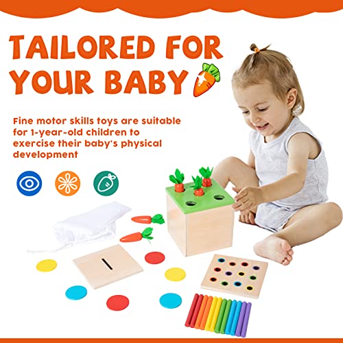 Montessori Toys for 1+ Year Old Baby Gifts,Play Kit Box Includes Carrot Harvest Games,Infant Coin Box,Fine Motor Skills Toys and Object Permanence - WoodArtSupply