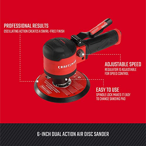 Craftsman CMXPTSG1014NB 6-inch Dual Action Air Disc Sander, Red