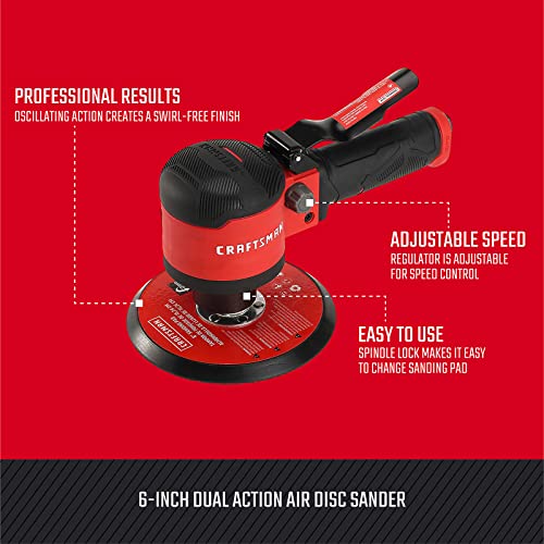 Craftsman CMXPTSG1014NB 6-inch Dual Action Air Disc Sander, Red - WoodArtSupply