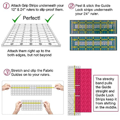 Guidelines4quilting - Quilt Ruler Upgrade Kit - Mistake Proof & Slip Proof Your 12" & 24” Quilt Rulers (or 12½" & 24½") - Cut Faster and More - WoodArtSupply