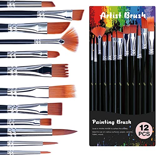 Acrylic Paint Set with 12 Art Brushes, 24 Colors (2 oz/Bottle) Acrylic Paint for Painting Canvas, Wood, Ceramic and Fabric, Paint Set for Beginners, TMOL