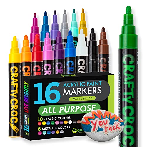 Acrylic Paint Pens for Rock Painting - NEW Acrylic Paint Markers – Includes 16 Water-based Markers with Reversible Tips for Painting Rocks, Glass, - WoodArtSupply