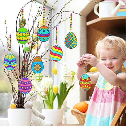 24 Sets Easter Egg Suncatcher Ornaments Decoration DIY Window Paint Art Stickers Craft Kit 8 Designs Easter Egg Suncatchers for Kids Classroom Easter Winlyn