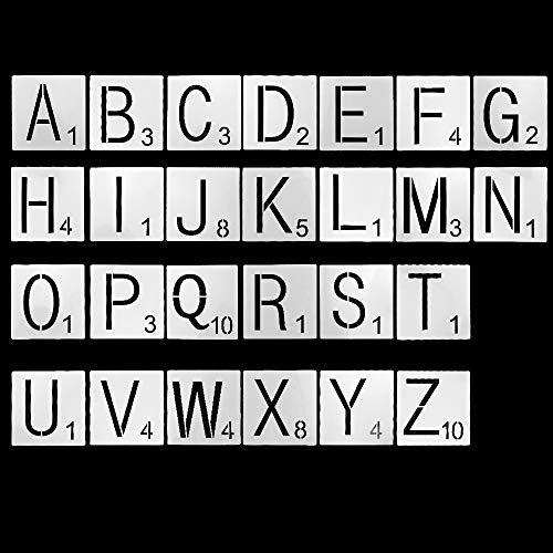 SKPPC 50 Pieces 4 Inch Unfinished Blank Wood Pieces with 26 Pieces Letters Stencils for Wall Decor Home Decoration DIY Craft Projects SKPPC