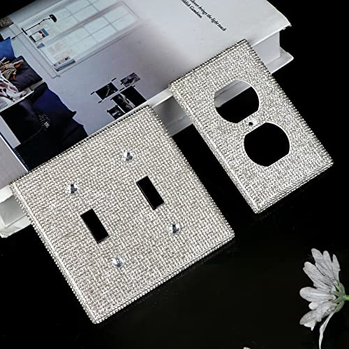 2 Pcs Shiny Rhinestones Wall Plate Cover Bling Light Switch Cover Outlet Covers Sparkly Diamond Wall Plate Cover Light Switch Cover Decorative - WoodArtSupply