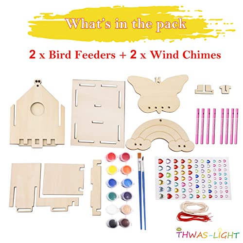 Make Your Own Bird Feeder Wind Chime Kit for Kids - 2 Pack DIY Craft Set with Diamond Stickers THWAS-LIGHT