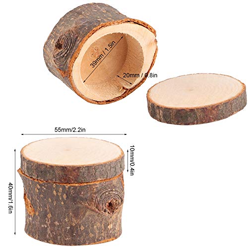Liyeehao 3pcs/ Set Wood Wedding Ring Box Round Wooden Storage Boxes DIY Craft Jewelry Trinket Box DIY Rustic Wedding Ring Case Gift for Wedding, Liyeehao