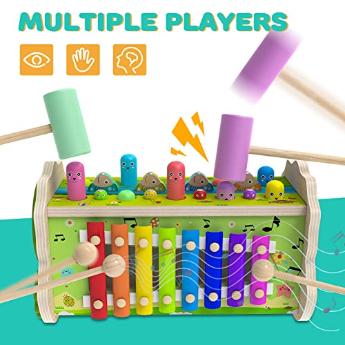 Wooden Montessori Toys for 1 Year Old, Hammering Pounding Toys, with Whack  a mole Fishing Game Xylophone Preschool Learning Educational Toys, for 1 2  3 Year Toddler Christmas Birthday Gift 