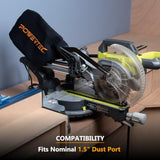 POWERTEC 75081 Miter Saw/Track Saw Dust Bag fits Nominal 1-1/2" Dust Ports, Expands to 1-5/8", Hook and Loop Dust Collector Bag with Zipper and Wired POWERTEC