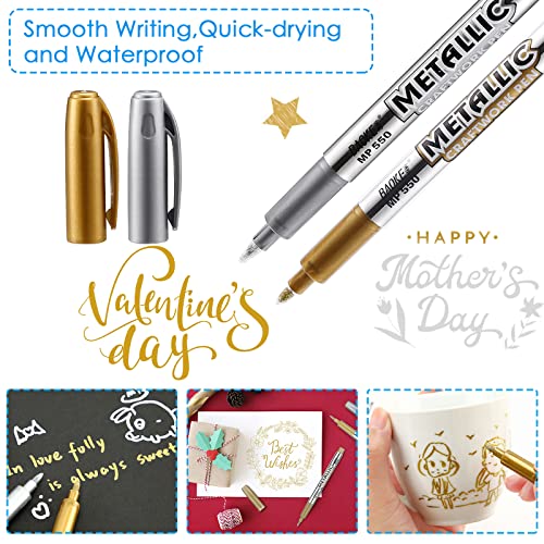 LOONENG Gold and Silver Metallic Markers, Fine Point Gold and Silver Metallic Marker Pens for Adult Coloring, Black Paper, Scrapbooking, Fabric, LOONENG