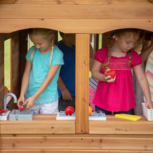 Backyard Discovery Aspen All Cedar Wooden Playhouse, Country Style, Dutch Front Door, Flower Pot Holders, Stove, Sink, Plastic Food, Doorbell, - WoodArtSupply