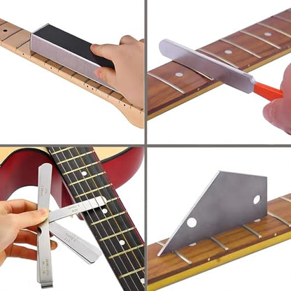 16PCs Guitar Diy Tools Fret File Crowning, Fret Rocker, Fret End Dressing File, Fret Wrap, Fret Leveling Beam, Fret Polishing Kit, Fingerboard - WoodArtSupply