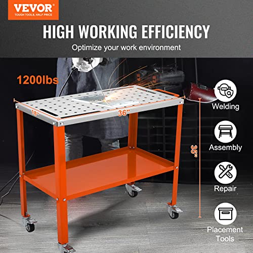 VEVOR Welding Table 36"x18", 1200lbs Load Capacity Steel Welding Workbench Table on Wheels, Portable Work Bench with Braking Lockable Casters, 4 Tool VEVOR