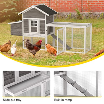 Wooden Chicken Coop, 80” Large Chicken Run 2 Tier Guinea Pig Pet House Outdoor with Pull Out Tray & Ramp Bunny Cage with Egg Box Rabbit Hutch with