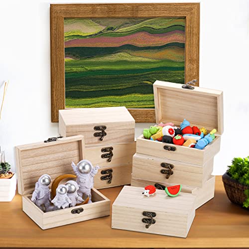 yarlung 8 Pack Unfinished Wooden Boxes for Crafts, 6x4x2 Inch Small Keepsakes Box Jewelry Storage Unpainted DIY Gifts Box for Treasure Chest, Art
