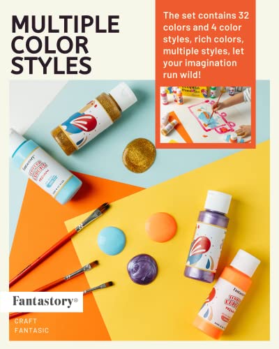 fantastory Tempera Paint for Kids 32 Colors (2 oz Each) Washable Tempera Paint, Kids Poster Paint Sponge Painting, Non-Toxic Kids Paint Finger Paints Fantastory
