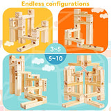 Wooden Marble Run for Kids Ages 4-8, 60 Pieces Wood Building Blocks Toys and Construction Play Set, Marble Track Maze Game STEM Learning Toys Gifts Onshine