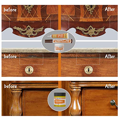 REALINN Wood Furniture Repair Kit- Set of 28 - Touch Up Markers, Fillers with Wood Putty - Repair Scratch, Cracks, Hole, Discoloration for Wooden REALINN