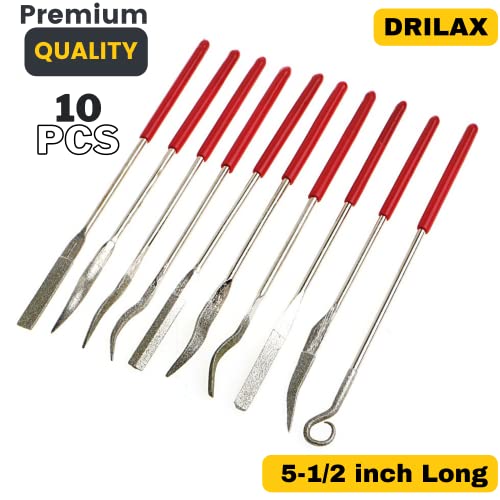 Diamond Coated Curved Needle Riffler File Set 10 Pieces Watch Jewelry Harmonica Glass Work Tools Assorted Mini Metal Jewelers Wood Carving Craft DRILAX