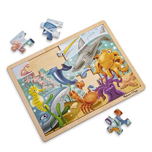 Melissa & Doug Under the Sea Ocean Animals Wooden Jigsaw Puzzle With Storage Tray (24 pcs) - WoodArtSupply