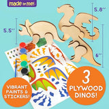 Made By Me Paint Your Own 3D Dinos & Friends, Includes 3 Dinosaurs to Paint, 7 Acrylic Paints, Dino Stickers, Dinosaur Made from Wood, Custom Made By Me