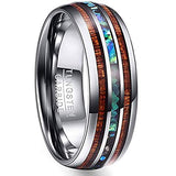 Vakki Abalone Shell Tungsten Rings for Men Women 8mm Hawaiian Wood Wedding Bands Size 14 Vakki