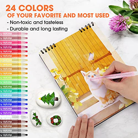 Acrylic Paint Pens Markers-24 Colors Waterproof Paint Pens for Rock Painting,Graffiti, Stone, Ceramic, Glass, Wood, Fabric, Canvas, Porcelain, Droaful
