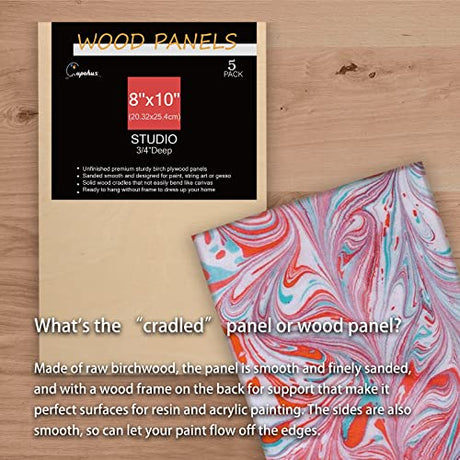 Unfinished Wood Boards Canvas for Painting, 5 Packs 3/4’’ Deep Cupohus 8’’ x 10’’ Wooden Cradled Panels for Pouring Art, Crfats, Paints and More Cupohus