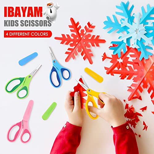 Kids Scissors, iBayam 5" Kid Scissors with Cover, Safety Small scissors, Student Blunt Tip Scissors for School Kids Age 4-7 8 9 10-12, Classroom - WoodArtSupply