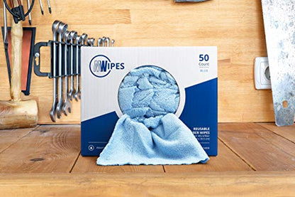 Microfiber Rags in A Box (50 Count) - Mwipes - 10" x 12" Reusable Wipes for Cleaning - Edgeless Terry Towels, Shop Rags, Wash, Dust, Disposable,