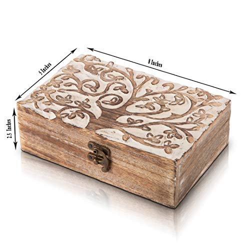 Great Birthday Gift Handmade Decorative Wooden Jewelry Box With Tree Of Life Carving Jewelry Organizer Keepsake Box Treasure Chest Trinket Holder The Great Indian Bazaar