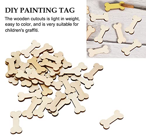 AKOAK 50 Pcs Unfinished Dog Bone Shaped Mini Wood Chips Can be Used for Paint or Decoration for Woodcraft and DIY Projects, Small Craft Ornaments AKOAK