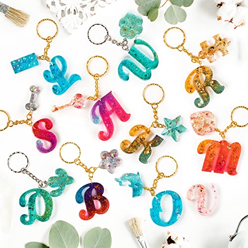 Mocoosy 182Pcs Reversed Silicone Alphabet Resin Molds Kit, Fancy Letter & Ornament Molds Epoxy Resin Casting Keychain Making Set with 1 Hand Drill 2