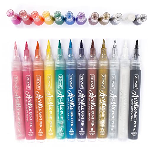 ZEYAR Acrylic Paint Pens Brush Tip, Valve-action Structure, Waterproof Ink, Writes on Paper, Rock, Rubber, Ceramics, Wood, Glass and more, Patented ZEYAR