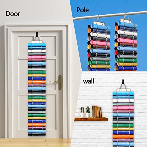 DKHDBD Vinyl Roll Holder with 60 Compartments and Keeper Door Hooks Strap, Clear Organizers Wall Mount for Home Craft Closet (Grey) DKHDBD