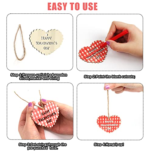 FOIMAS Valentine's Day Wooden Slices,36pcs Heart Cupid Unfinished Wood Cutout Slice Hanging Ornament with Jute Twine and Colored Pen for DIY Craft