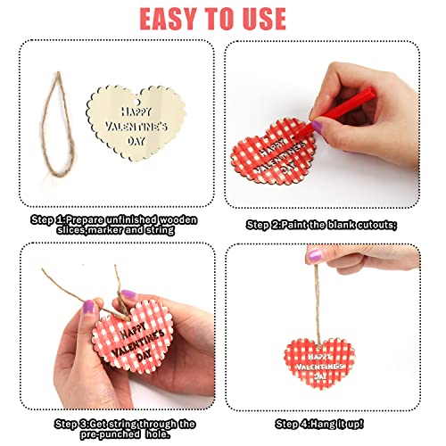 FOIMAS Valentine's Day Wooden Slices,36pcs Heart Cupid Unfinished Wood Cutout Slice Hanging Ornament with Jute Twine and Colored Pen for DIY Craft FOIMAS