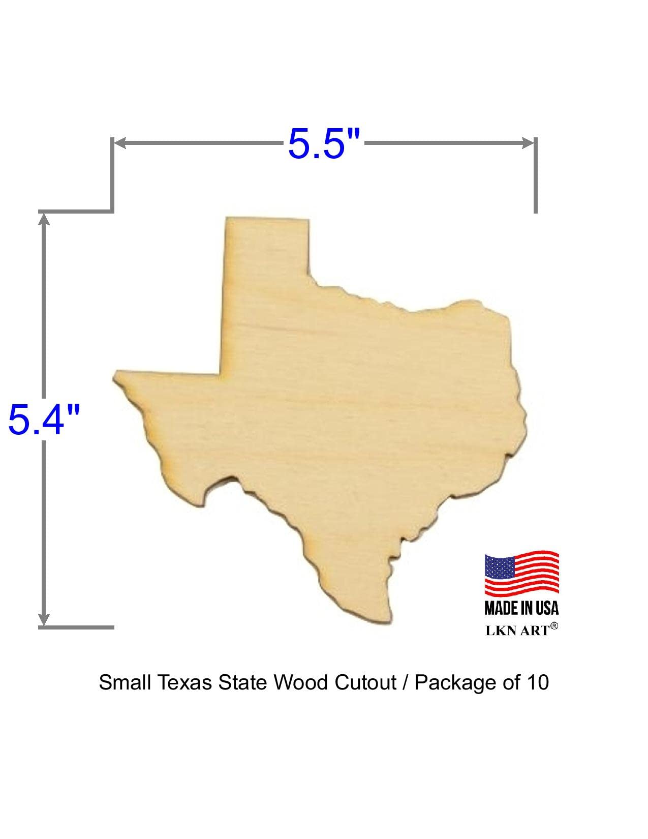 Texas State Wood Cutout (Small 5.5" x 5.4" (Package of 10), 1/8" Baltic Birch) - WoodArtSupply