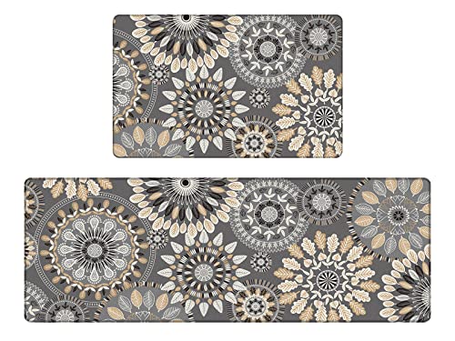 Pauwer Boho Kitchen Rugs Set of 2 Anti Fatigue Mats for Kitchen Floor Cushioned Kitchen Rugs and Mats Non Skid Waterproof Kitchen Runner Comfort Pauwer